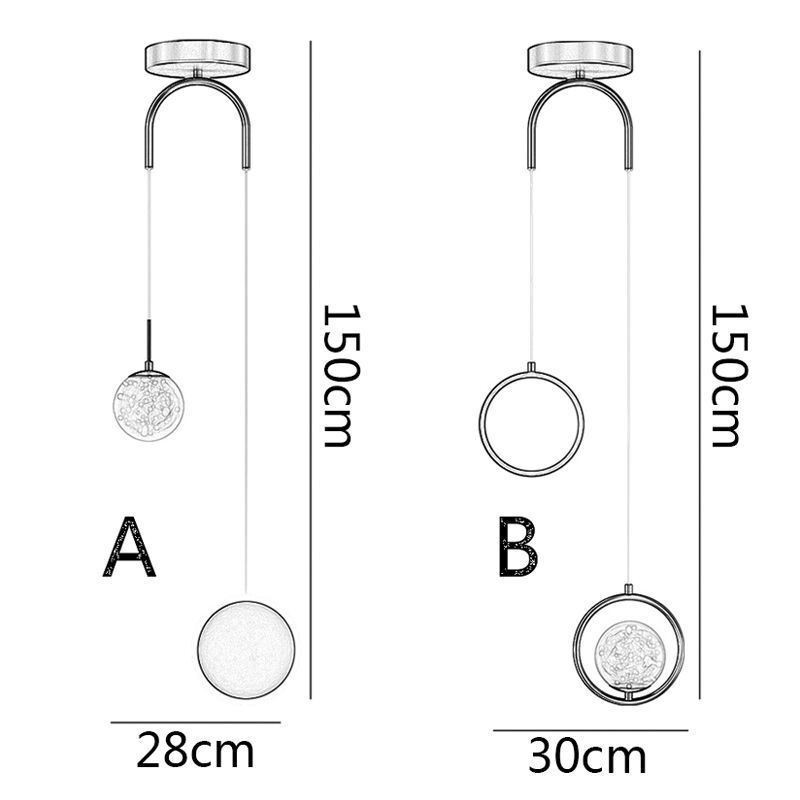 Lampada a sospensione moderna a forma di sfera con anello rotondo