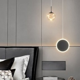 Lampada a sospensione moderna a forma di sfera con anello rotondo