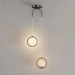 Lampada a sospensione moderna a forma di sfera con anello rotondo