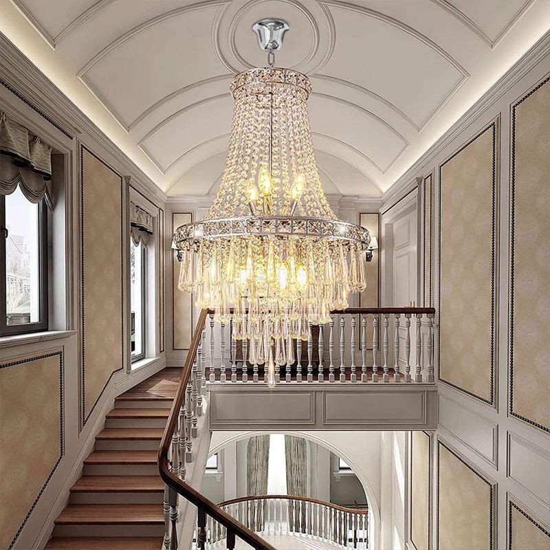 Lampadario moderno in cristallo a 9 luci, scala duplex, 50 x 50 x 80 cm