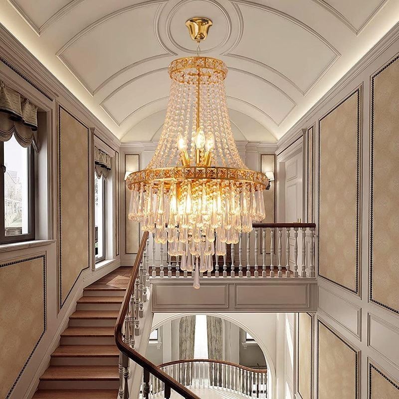 Lampadario moderno in cristallo a 9 luci, scala duplex, 50 x 50 x 80 cm