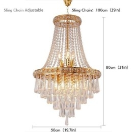Lampadario moderno in cristallo a 9 luci, scala duplex, 50 x 50 x 80 cm