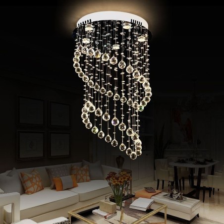Lampadario a sospensione moderno in cristallo a goccia rotonda, 5 luci GU10