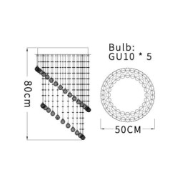 Lampadario a sospensione moderno in cristallo a goccia rotonda, 5 luci GU10