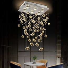 Lampadario moderno in cristallo a filo soffitto GU10 6 luci 50x30x80 cm