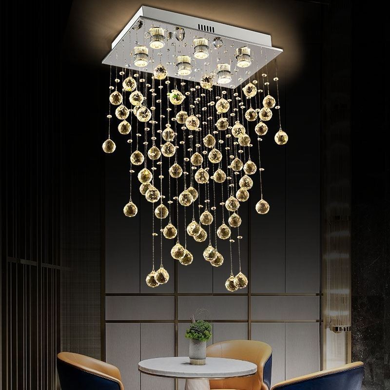 Lampadario moderno in cristallo a filo soffitto GU10 6 luci 50x30x80 cm