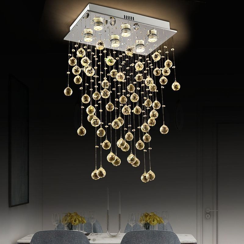 Lampadario moderno in cristallo a filo soffitto GU10 6 luci 50x30x80 cm