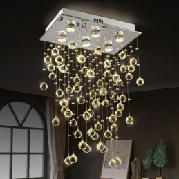 Lampadario moderno in cristallo a filo soffitto GU10 6 luci 50x30x80 cm