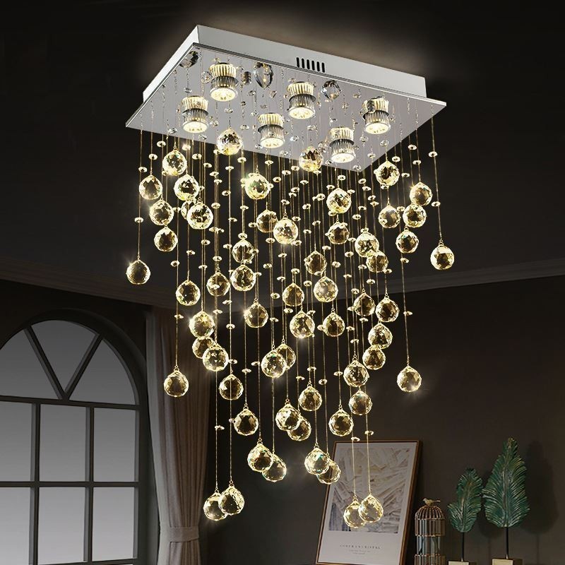 Lampadario moderno in cristallo a filo soffitto GU10 6 luci 50x30x80 cm
