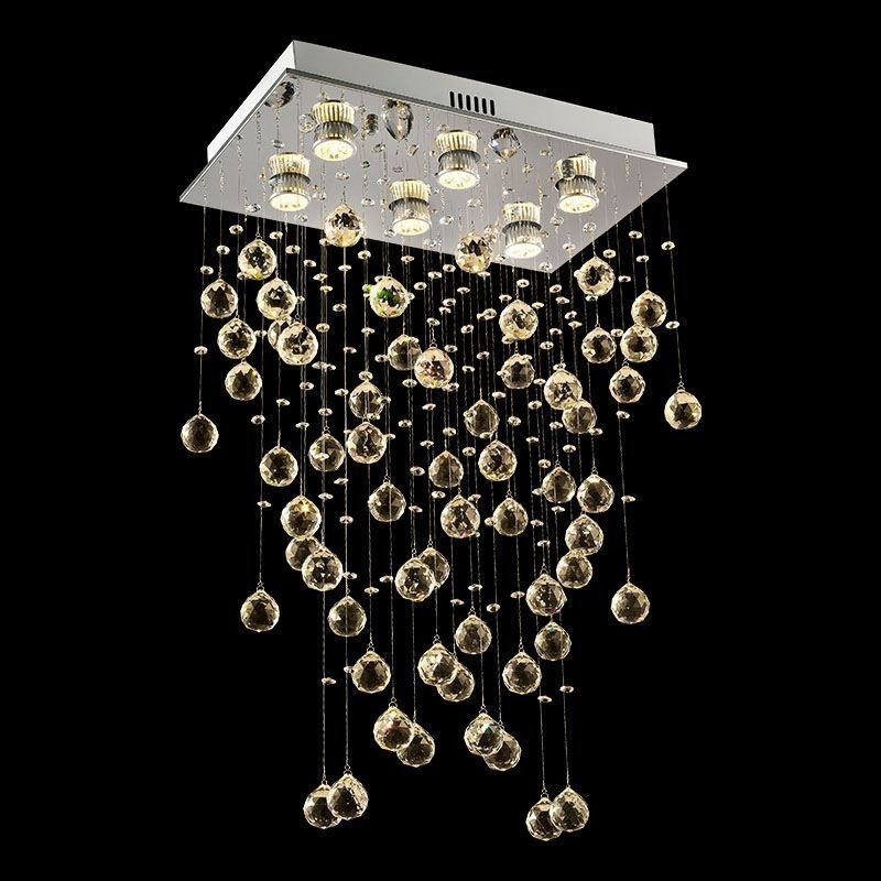 Lampadario moderno in cristallo a filo soffitto GU10 6 luci 50x30x80 cm