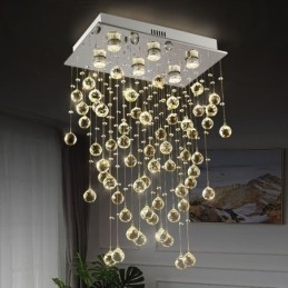 Lampadario moderno in cristallo a filo soffitto GU10 6 luci 50x30x80 cm