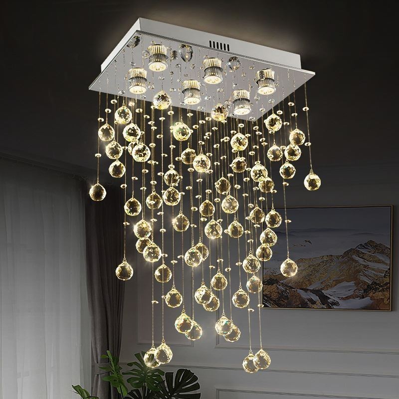 Lampadario moderno in cristallo a filo soffitto GU10 6 luci 50x30x80 cm