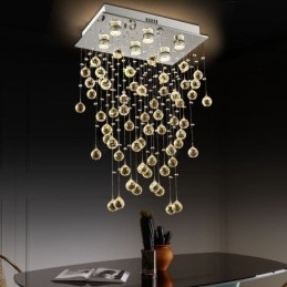 Lampadario moderno in cristallo a filo soffitto GU10 6 luci 50x30x80 cm