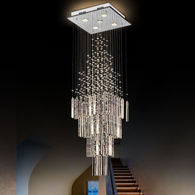 Lampadario a sospensione moderno in cristallo quadrato, 5 luci GU10, 40 x 40 x 130 cm