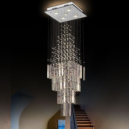 Lampadario a sospensione moderno in cristallo quadrato, 5 luci GU10, 40 x 40 x 130 cm
