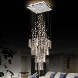 Lampadario a sospensione moderno in cristallo quadrato, 5 luci GU10, 40 x 40 x 130 cm