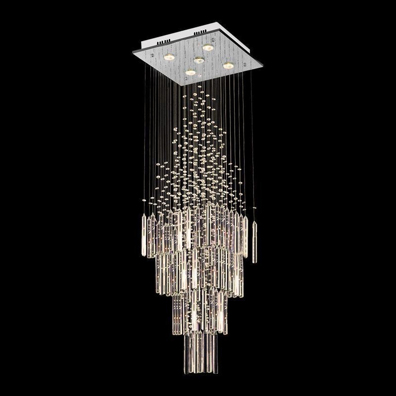 Lampadario a sospensione moderno in cristallo quadrato, 5 luci GU10, 40 x 40 x 130 cm