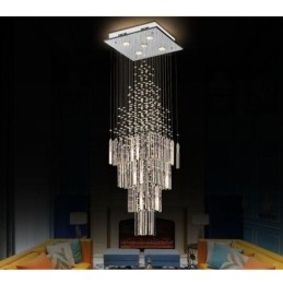 Lampadario a sospensione moderno in cristallo quadrato, 5 luci GU10, 40 x 40 x 130 cm