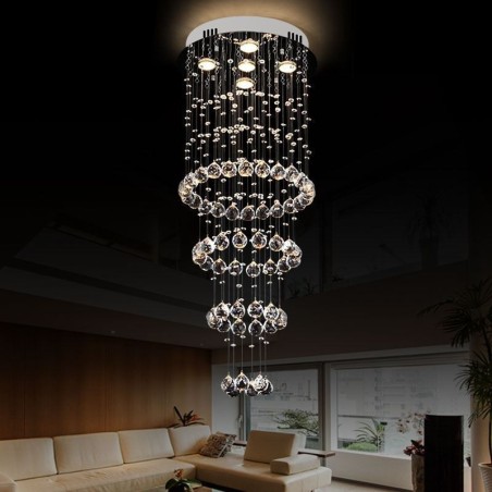 Lampadario a sospensione in cristallo contemporaneo, 5 luci GU10, 40×40×100 cm