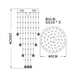 Lampadario a sospensione in cristallo contemporaneo, 5 luci GU10, 40×40×100 cm