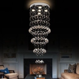 Lampadario a sospensione in cristallo contemporaneo, 5 luci GU10, 40×40×100 cm