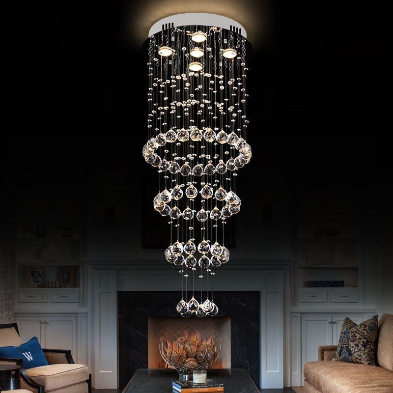 Lampadario a sospensione in cristallo contemporaneo, 5 luci GU10, 40×40×100 cm