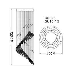 Lampadario a sospensione in cristallo con 5 luci GU10 40x40x120 cm