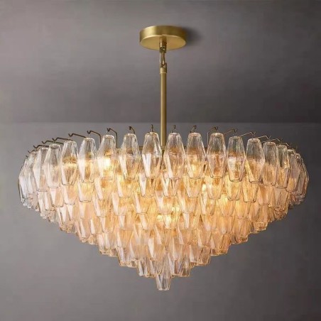 Lampada a sospensione in vetro ambra trasparente 90 cm 14 luci