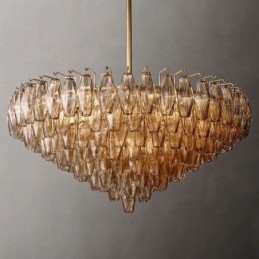 Lampada a sospensione in vetro ambra trasparente 90 cm 14 luci