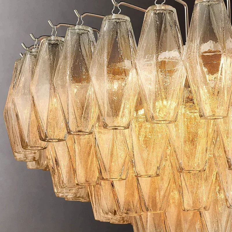 Lampada a sospensione in vetro ambra trasparente 90 cm 14 luci