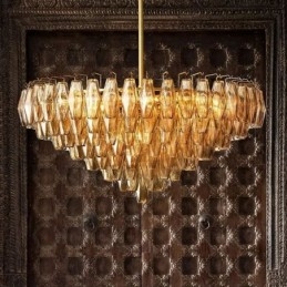 Lampada a sospensione in vetro ambra trasparente 90 cm 14 luci