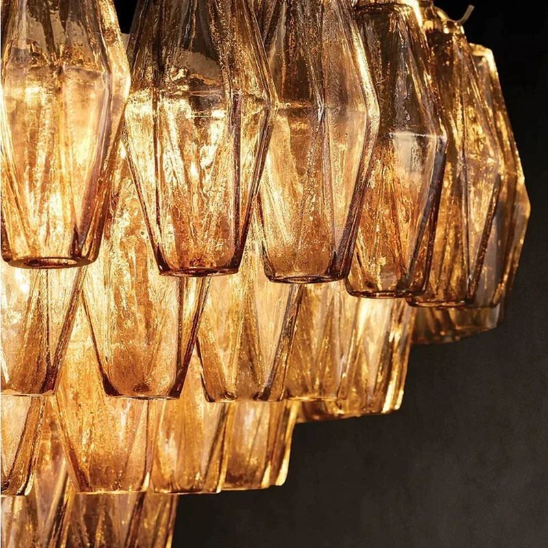 Lampada a sospensione in vetro ambra trasparente 90 cm 14 luci