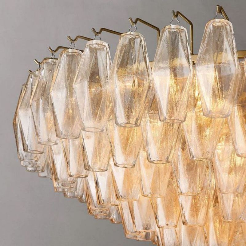 Lampada a sospensione in vetro ambra trasparente 90 cm 14 luci