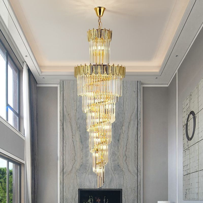 Lampada a sospensione conica in cristallo, lampadario decorativo a 17 luci E12/E14