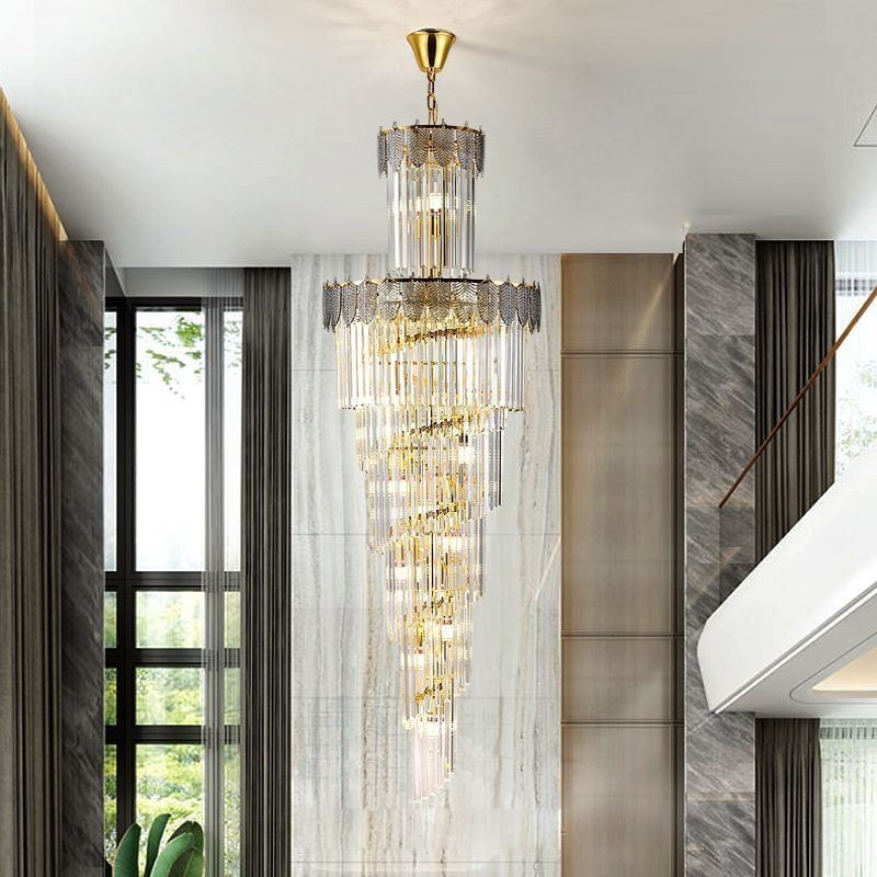 Lampada a sospensione conica in cristallo, lampadario decorativo a 17 luci E12/E14