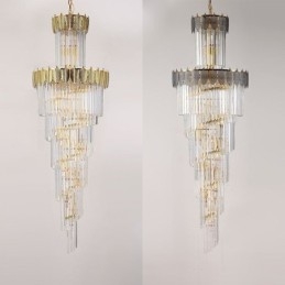 Lampada a sospensione conica in cristallo, lampadario decorativo a 17 luci E12/E14
