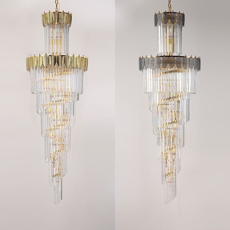 Lampada a sospensione conica in cristallo, lampadario decorativo a 17 luci E12/E14