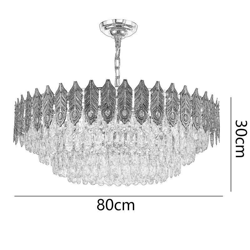 Lampada a sospensione in cristallo con piuma dorata, 15 luci, E12/E14