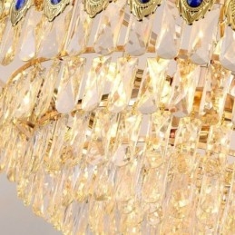 Lampada a sospensione in cristallo con piuma dorata, 15 luci, E12/E14