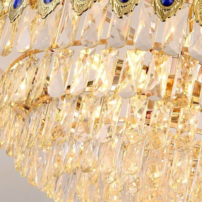 Lampada a sospensione in cristallo con piuma dorata, 15 luci, E12/E14