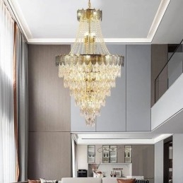 Lampadario a sospensione in cristallo conico, decorativo, duplex, 21 luci E12/E14