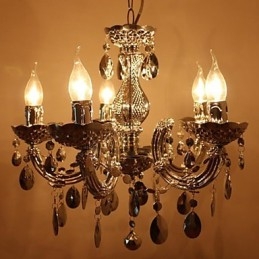 Lampadario moderno in acrilico effetto cristallo argento 5 luci