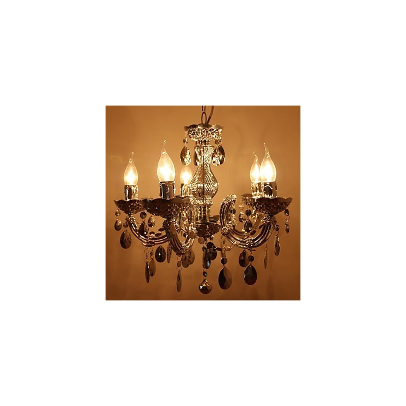 Lampadario moderno in acrilico effetto cristallo argento 5 luci