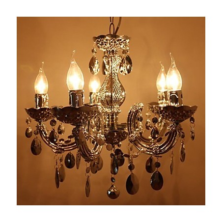 Lampadario moderno in acrilico effetto cristallo argento 5 luci