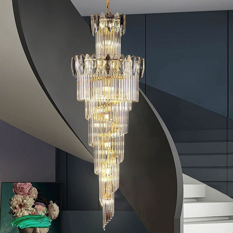Lampada a sospensione conica in cristallo Duplex da soffitto 70 cm