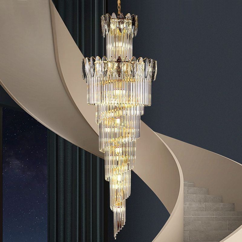 Lampada a sospensione conica in cristallo Duplex da soffitto 70 cm