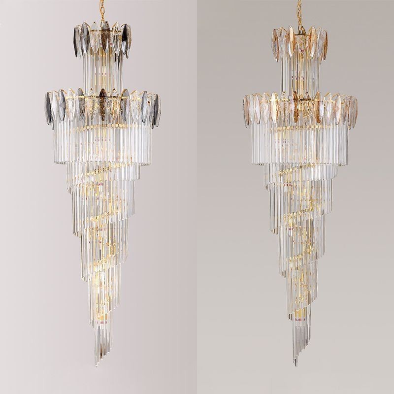 Lampada a sospensione conica in cristallo Duplex da soffitto 70 cm