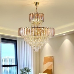 Lampadario a sospensione in cristallo conico decorativo duplex 80 cm