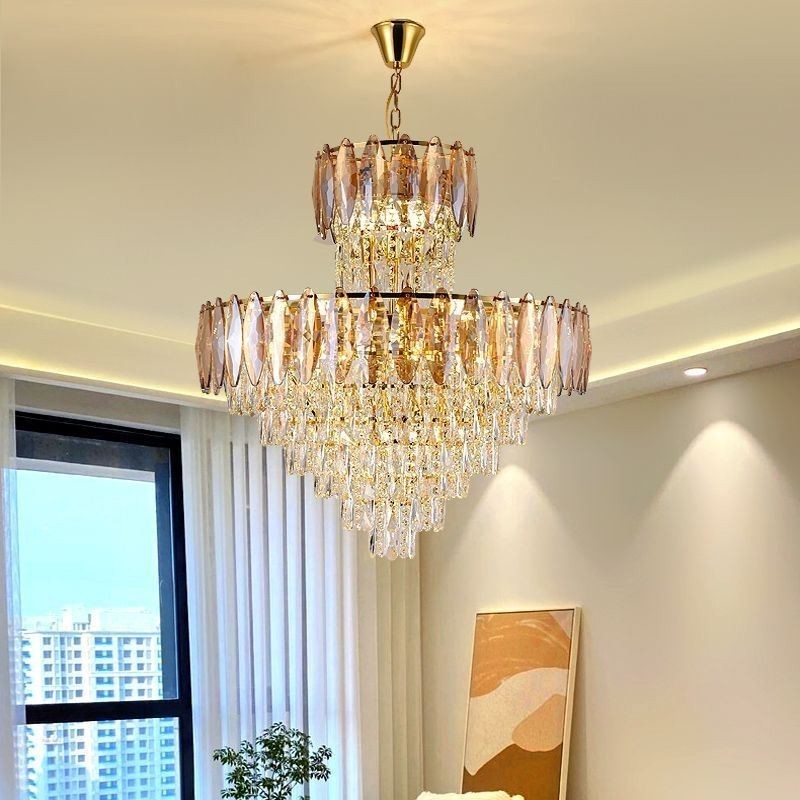 Lampadario a sospensione in cristallo conico decorativo duplex 80 cm