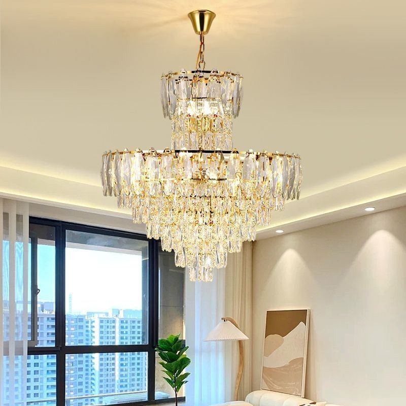 Lampadario a sospensione in cristallo conico decorativo duplex 80 cm